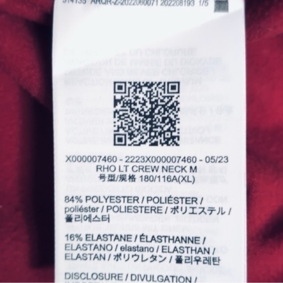 ARCTERYX MENS XL RHO LT CREW NECK BASELAYER RED. MOISTURE WICKING NEVER WORN - Picture 3 of 15